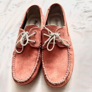 BATA leather suede loafers. Slip-on. Coral color. men's Size US 8.5